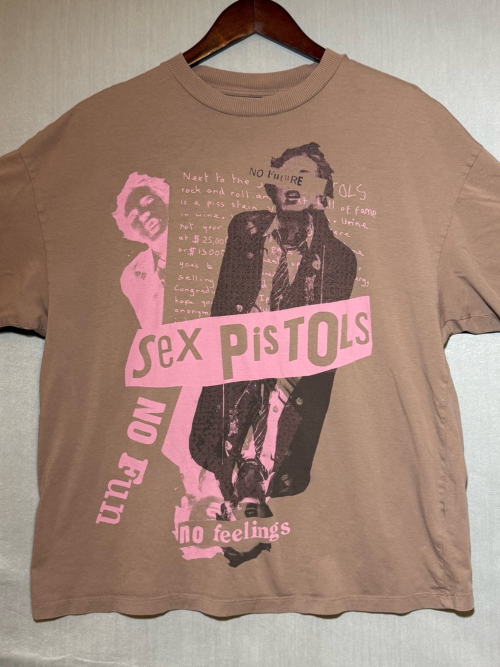 H&M Sex Pistols Graphic Tee - Brown with Pink Print